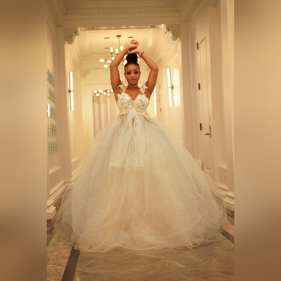 "JASMINE ALYSHA" Powder Blue & Ivory Boho Wedding Ballgown Set - Picture 1 of 4